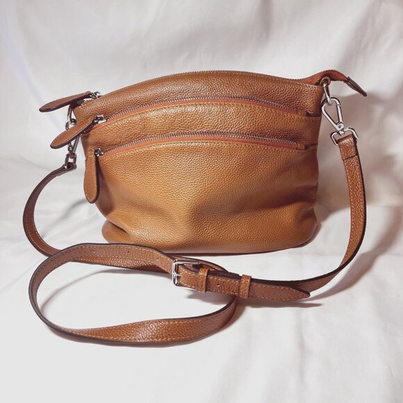 Heshe Shoulder/Crossbody Purse/Satchel-Leather-Multi Pockets-Adj. Strap-Camel - Picture 3 of 14